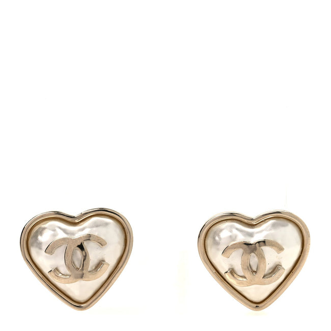 Pearl CC Heart Earrings Gold Hover Image