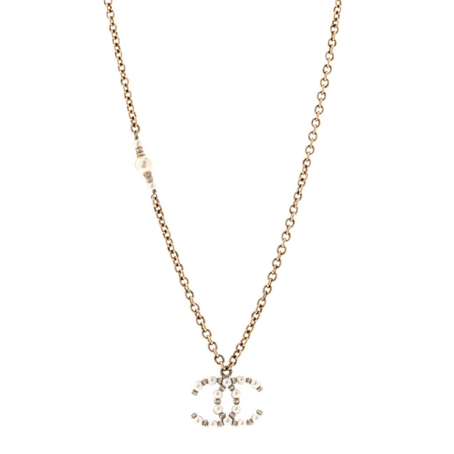 Crystal Pearl Nefertiti CC Pendant Necklace Gold Hover Image