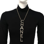 Metal Crystal Cha-Nel Logo Necklace Gold