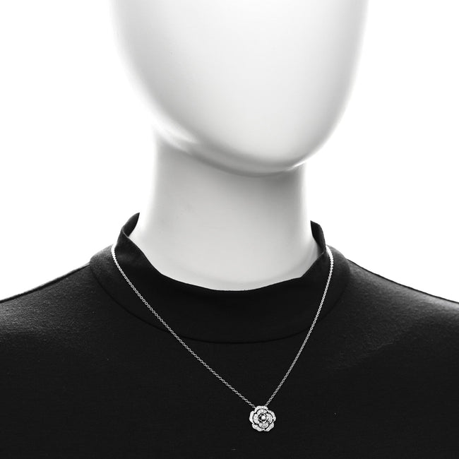 18K White Gold Diamond Bouton de Camelia Pendant Necklace Main Image