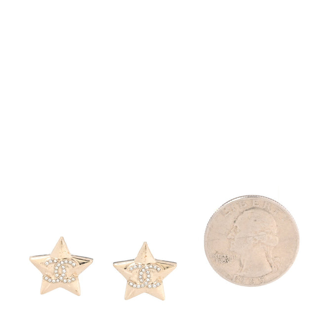 Metal Crystal CC Star Clip On Earrings Gold Main Image
