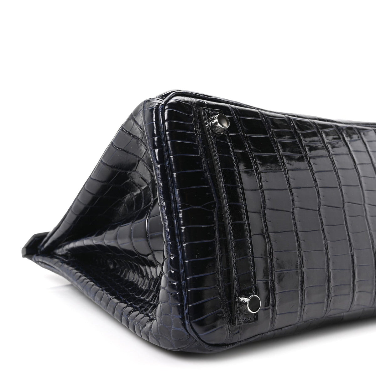 Shiny Porosus Crocodile Birkin 30 Bleu Marine