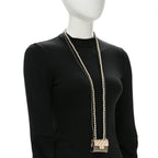 Metal Lambskin Pearl Chain Flap Bag Long Necklace Gold Black Pearly White