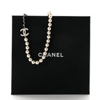 Lambskin Pearl Crystal CC Short Necklace Gold White Black