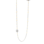 Graduated Pearl Crystal CC Long Necklace Silver