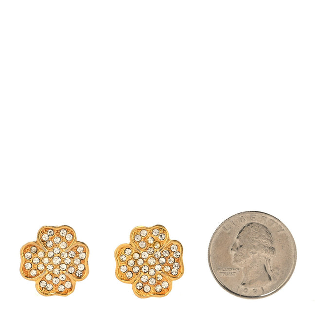 Metal Crystal Clover Clip On Earrings Gold Main Image