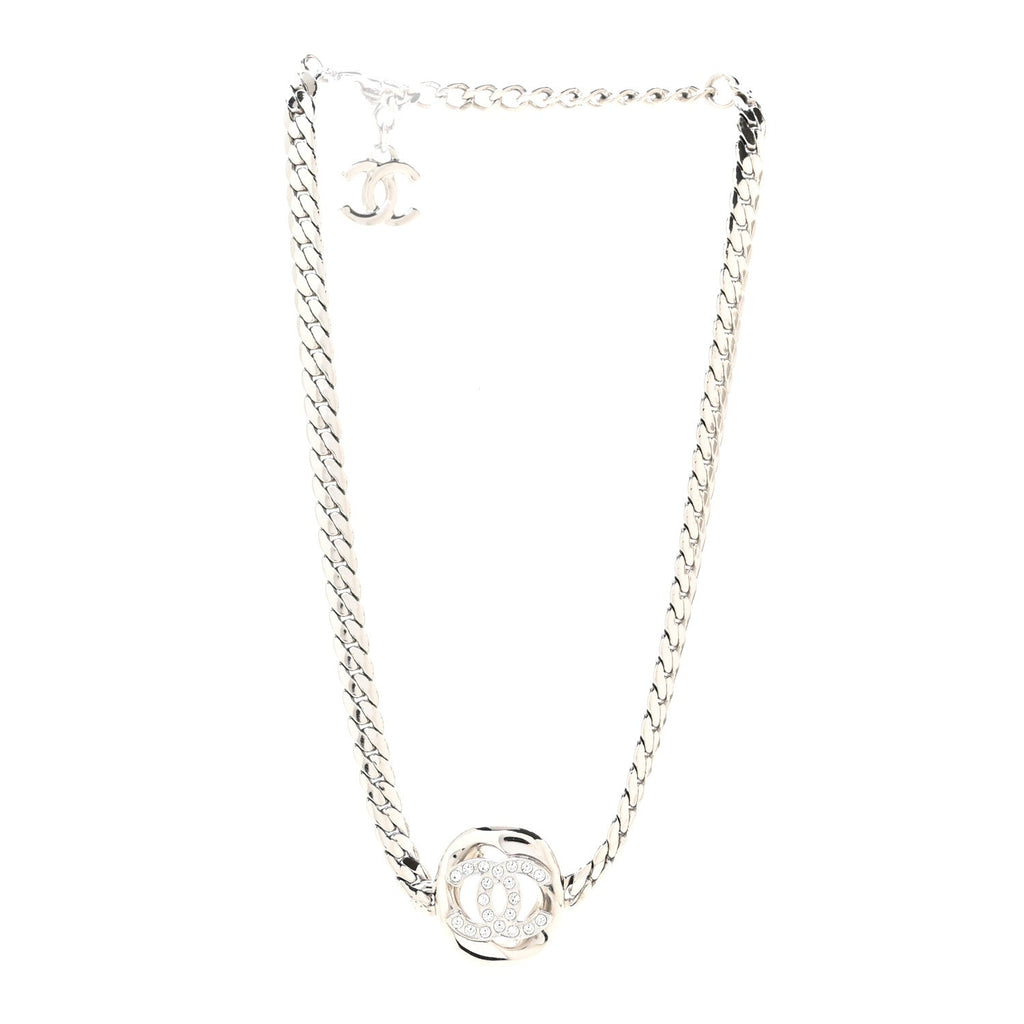 Metal Crystal CC Choker Necklace Silver
