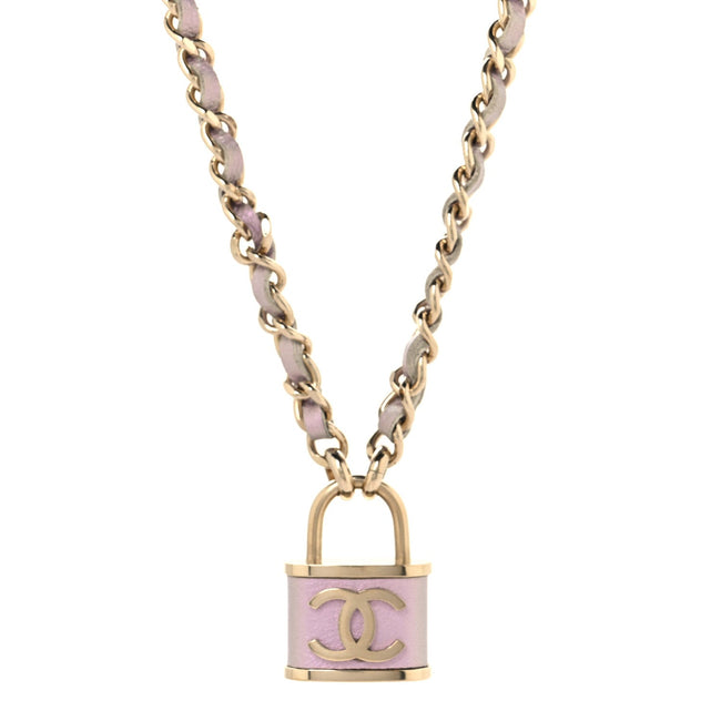 Metal Lambskin Chain CC Lock Choker Necklace Lilac Hover Image