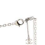 Graduated Pearl Crystal CC Long Necklace Silver