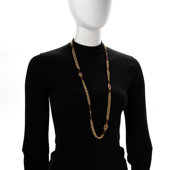 Gripoix Chicklet Sautoir Necklace Gold Red Main Image