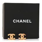 Metal CC Paris Button Stud Earrings Gold