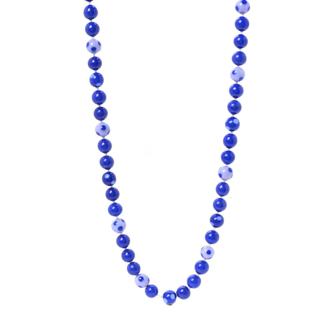 Pearl Beaded Ribbon Necklace Blue Hover Image