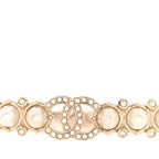 Strass Crystal Studded Pearl CC Choker Necklace Gold Pearly White