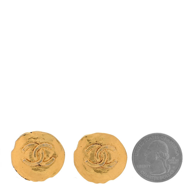 Round CC Clip On Earrings Gold Main Image