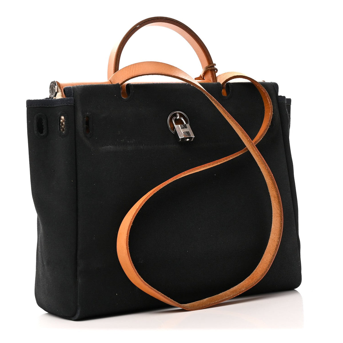 Toile Vache Calfskin Herbag 30 PM Black Natural