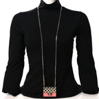 Metal Resin Lambskin Flap Bag Long Necklace Gold Pink