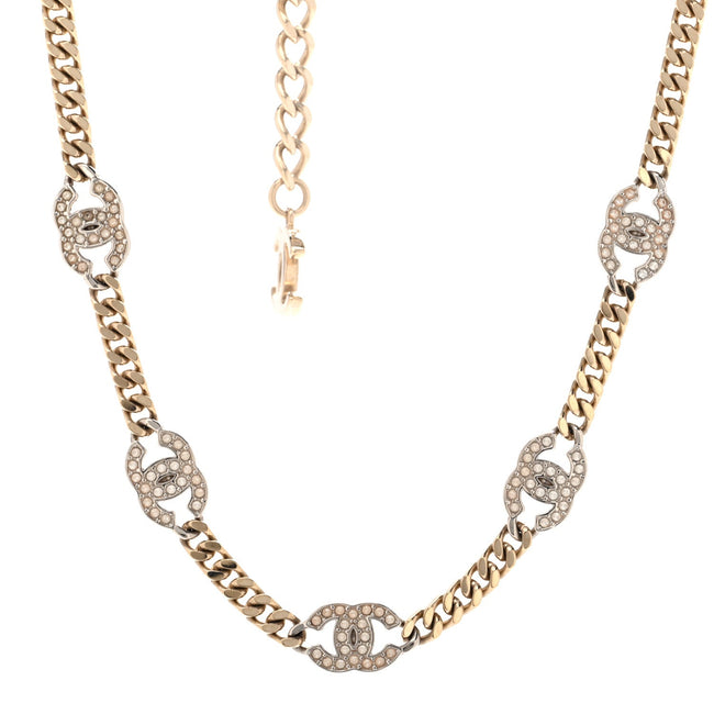 Crystal Chain CC Necklace Gold Silver Hover Image