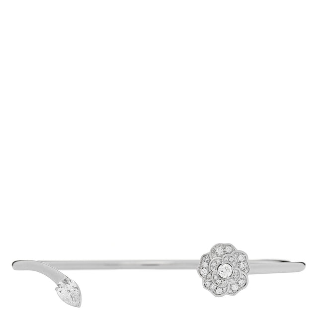 18K White Gold Diamond Camelia Precieux Cuff Bracelet M Hover Image
