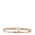 Strass Crystal Studded Pearl CC Choker Necklace Gold Pearly White
