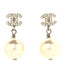 Crystal Pearl CC Drop Earrings Silver Pearly White