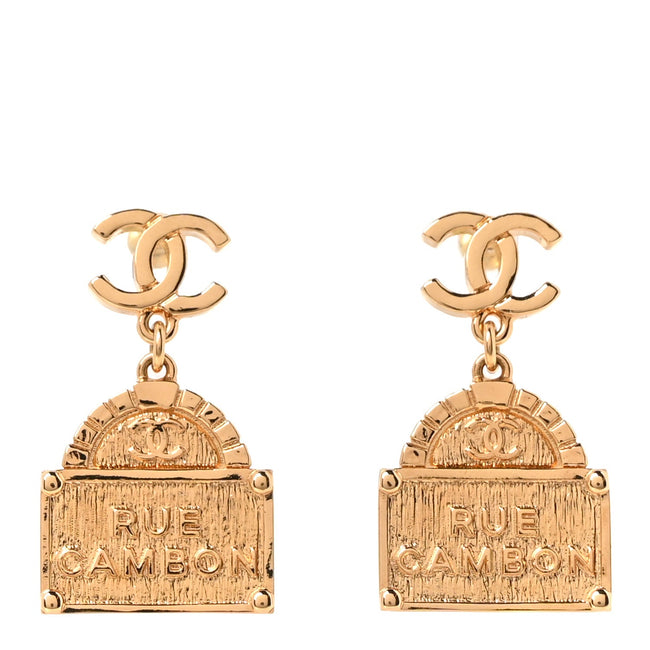 Metal CC Rue Cambon Drop Earrings Gold Hover Image