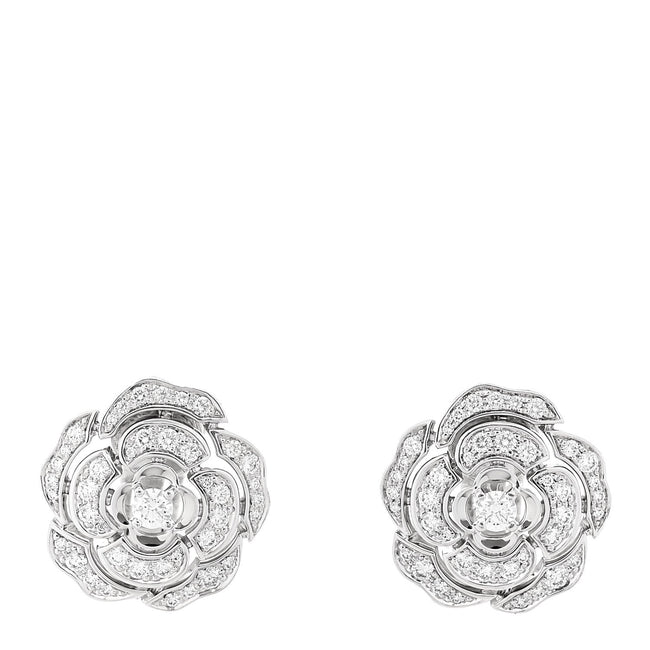 18K White Gold Diamond Bouton de Camelia Earrings Hover Image