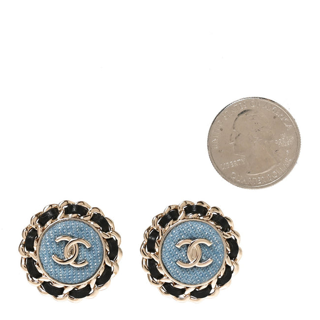 Metal Lambskin Denim CC Round Earrings  Blue Black Main Image