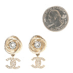 Metal Crystal CC Drop Earrings Gold