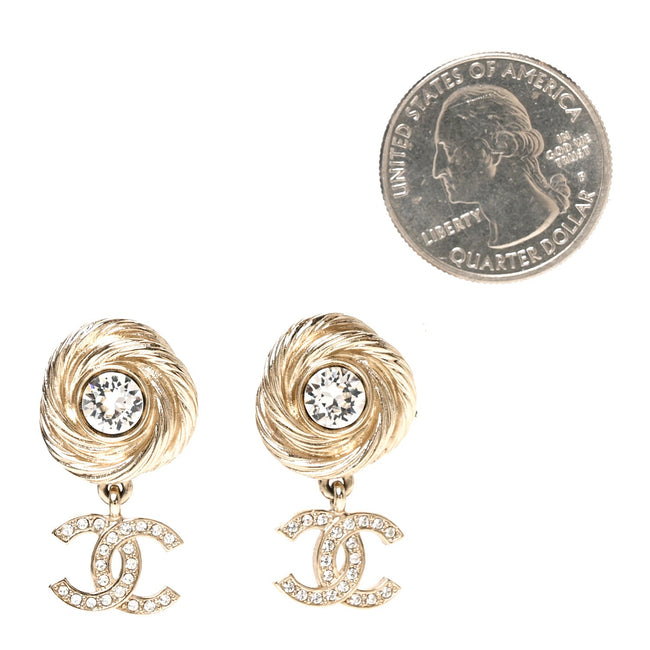 Metal Crystal CC Drop Earrings Gold Main Image