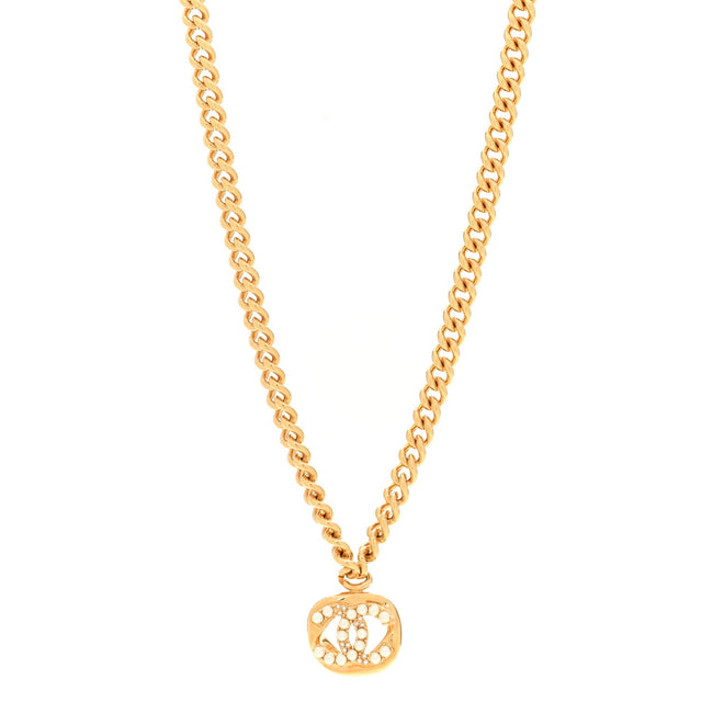 Metal Crystal Pearl Chain Link CC Necklace Gold Hover Image