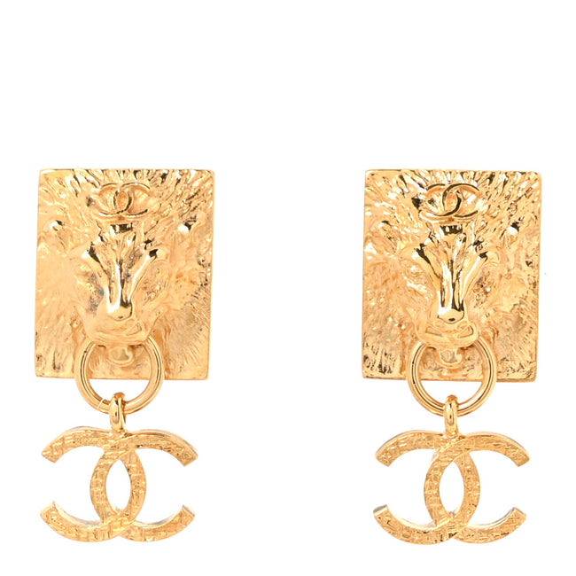 Metal CC Lion Earrings Gold Hover Image