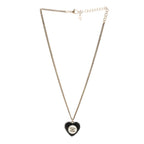 Pearl Crystal CC Heart Necklace Gold Pearly White Black