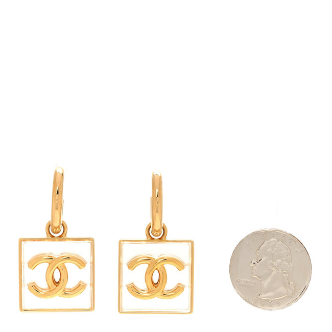 Metal Resin CC Square Drop Earrings Gold Transparent Main Image