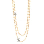 Graduated Pearl CC Long Necklace Silver