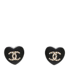 Resin Crystal CC Heart Earrings Black Gold