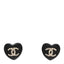 Resin Crystal CC Heart Earrings Black Gold