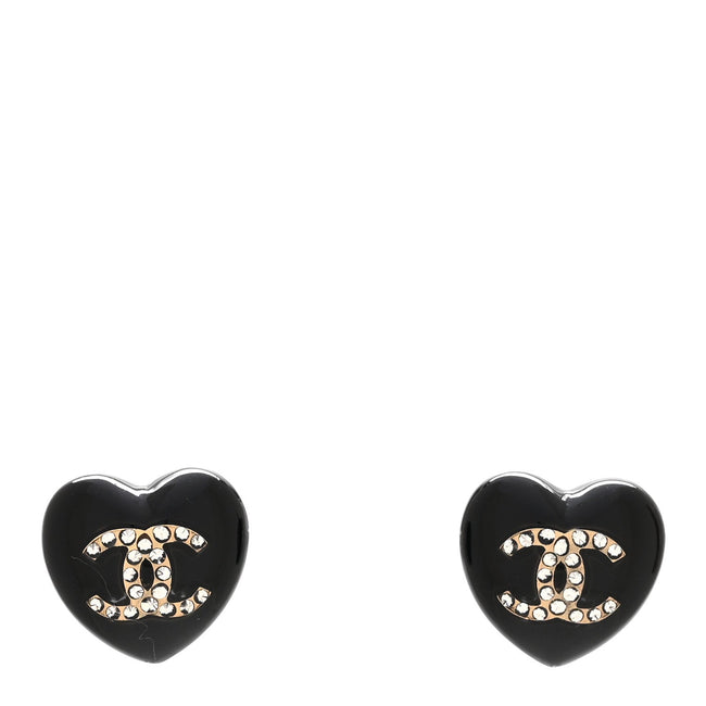 Resin Crystal CC Heart Earrings Black Gold Hover Image