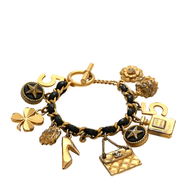 Metal Lambskin Lucky Charm Bracelet Gold Hover Image