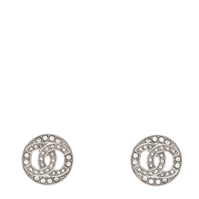 Crystal CC Round Earrings Silver Hover Image