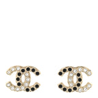Crystal CC Earrings Black Gold