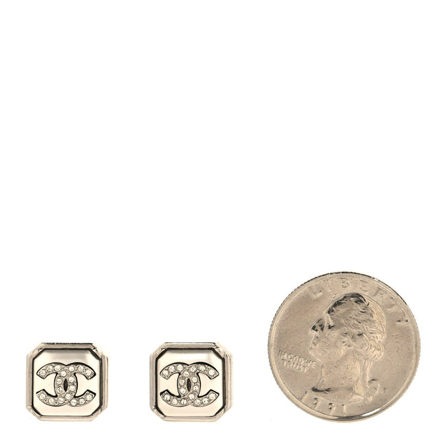 Pearl Crystal CC Square Earrings Silver Main Image