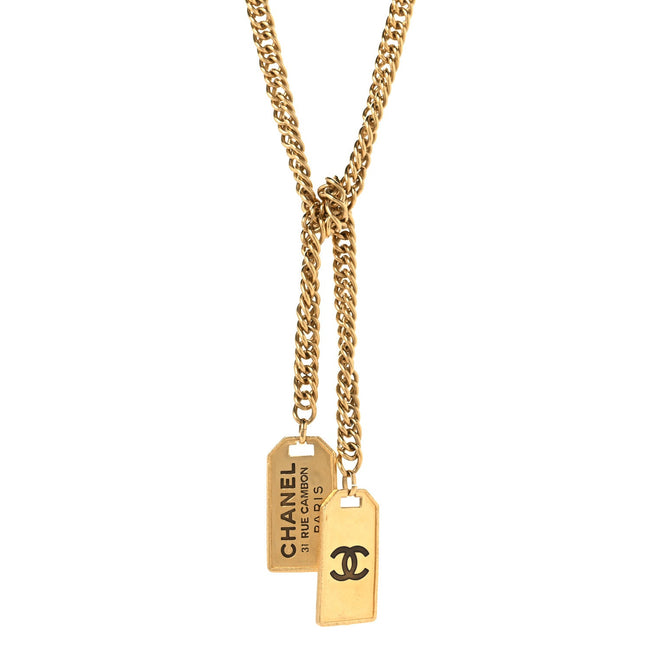 Metal ID Dog Tag Charm Necklace Gold Hover Image