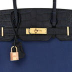 Taurillon Novillo Matte Alligator Birkin Touch 30 Bleu Saphir Bleu Marine