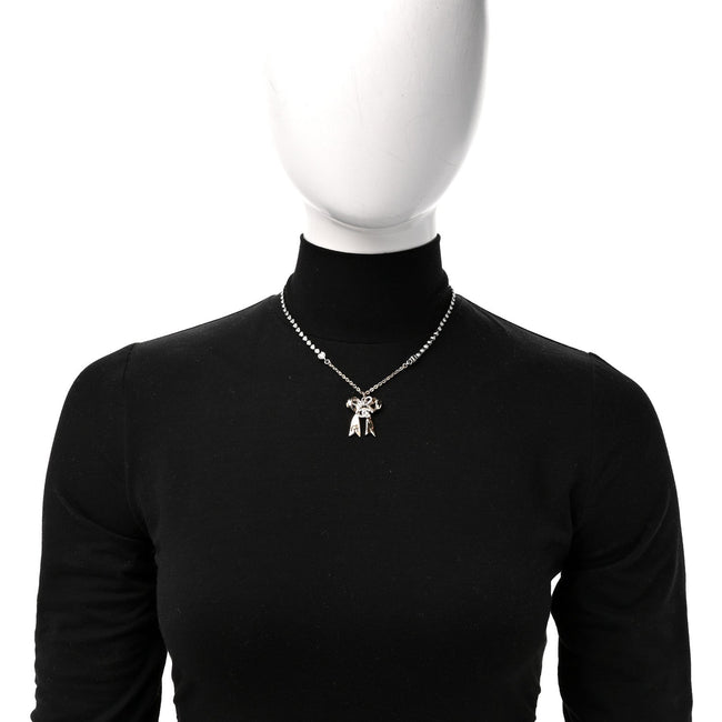 Crystal CC Bow Pendant Necklace Gold Silver Main Image