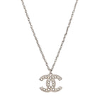 Crystal Pearl CC Necklace Silver