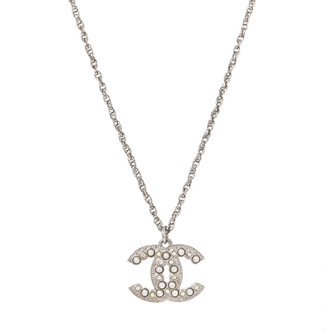 Crystal Pearl CC Necklace Silver Hover Image