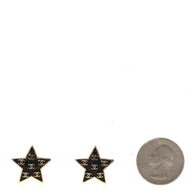 Metal Glitter Sparkle CC Star Earrings Gold Pearly Black Main Image