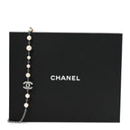 Graduated Pearl Crystal CC Long Necklace Silver