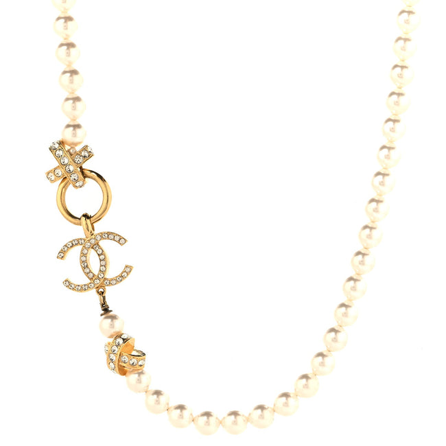 Pearl Crystal CC X Choker Necklace Gold White Hover Image