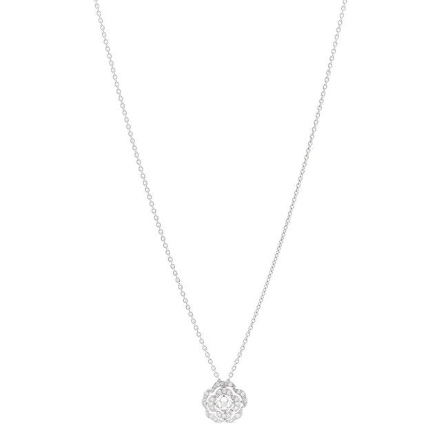 18K White Gold Diamond Bouton de Camelia Pendant Necklace Hover Image